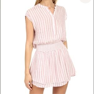Rails Angelina Mini Dress Rose Stripe Linen Blend Smocked Pink White Womens XS